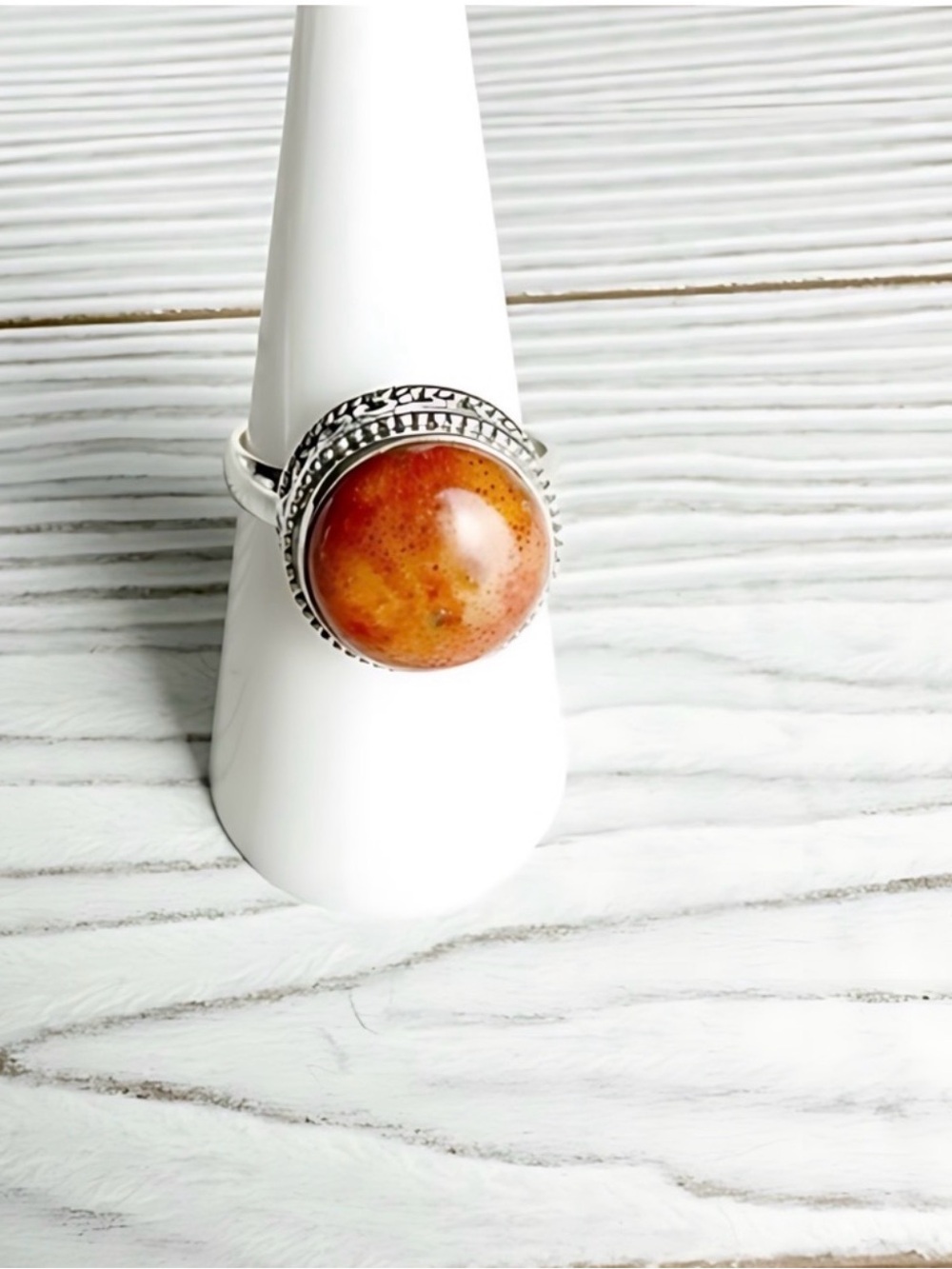 Sterling Silver Natural Orange Mojave Turquoise Handcrafted Ring Size 8 New